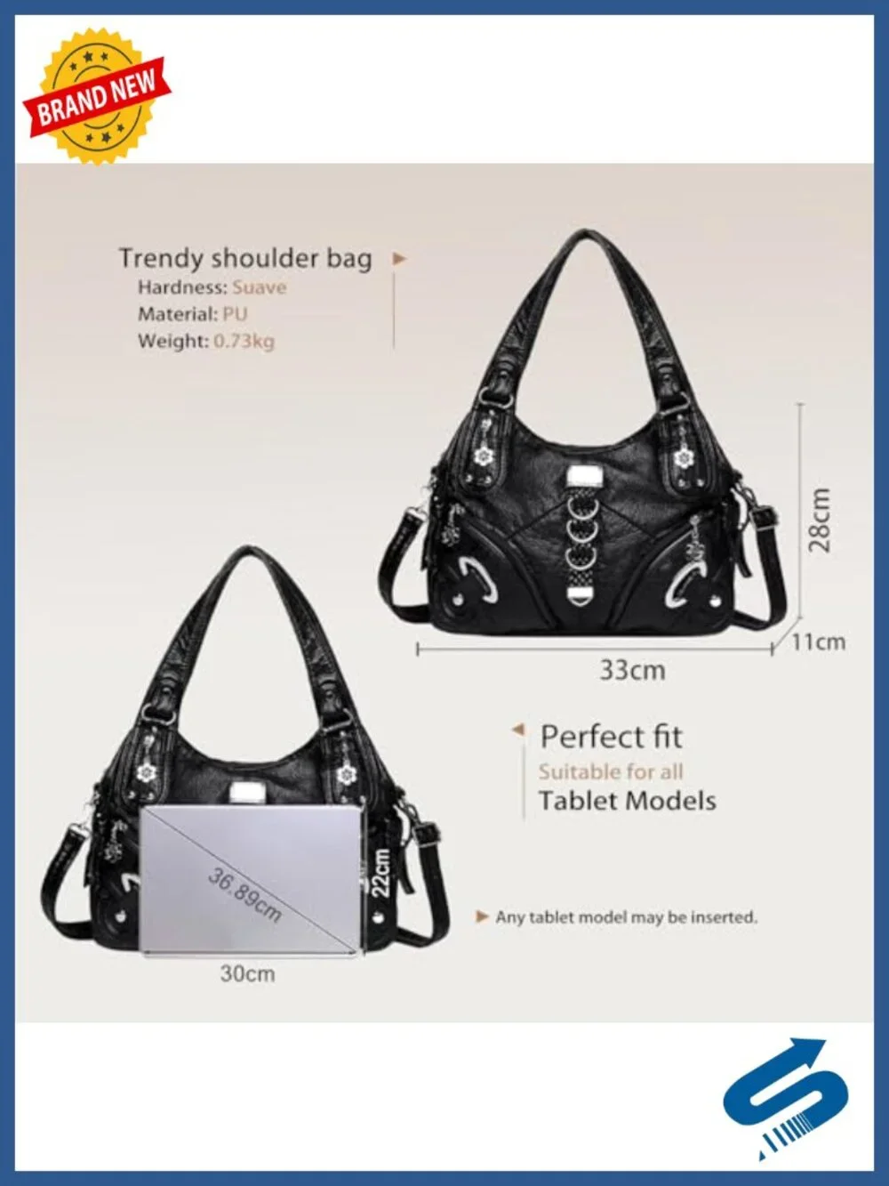 Spacious Crossbody Bag with Multi Pockets PU Leather Tote Hobo Purse Versatile